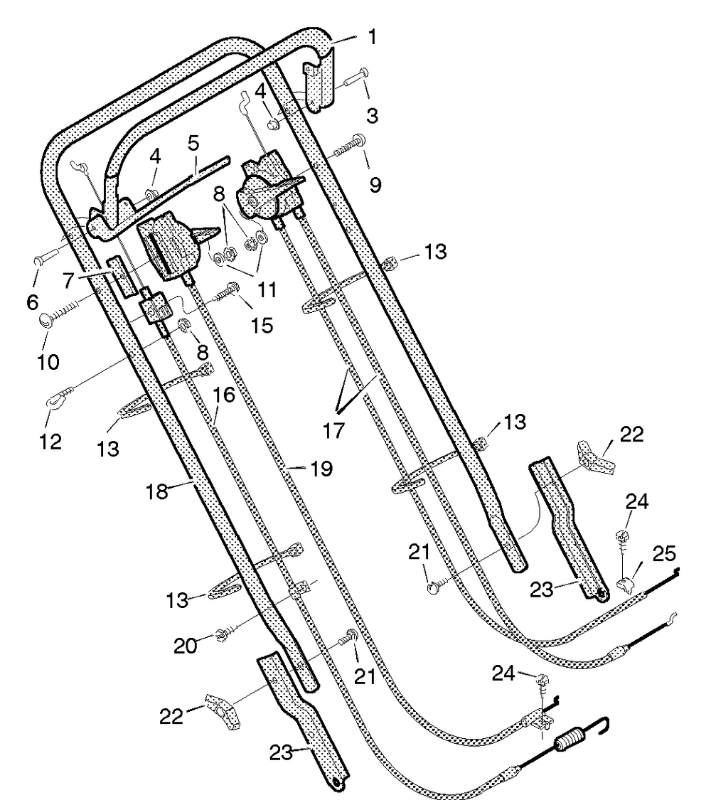 Handle Assembly Diagram and Parts List for 22855X19E 1996 Briggs and Stratton Lawn Mower